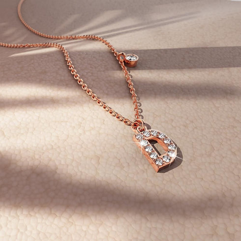 Solid 925 Sterling Silver Initial Crystal Personalised Alphabet Letter Necklace Rose Gold Filled